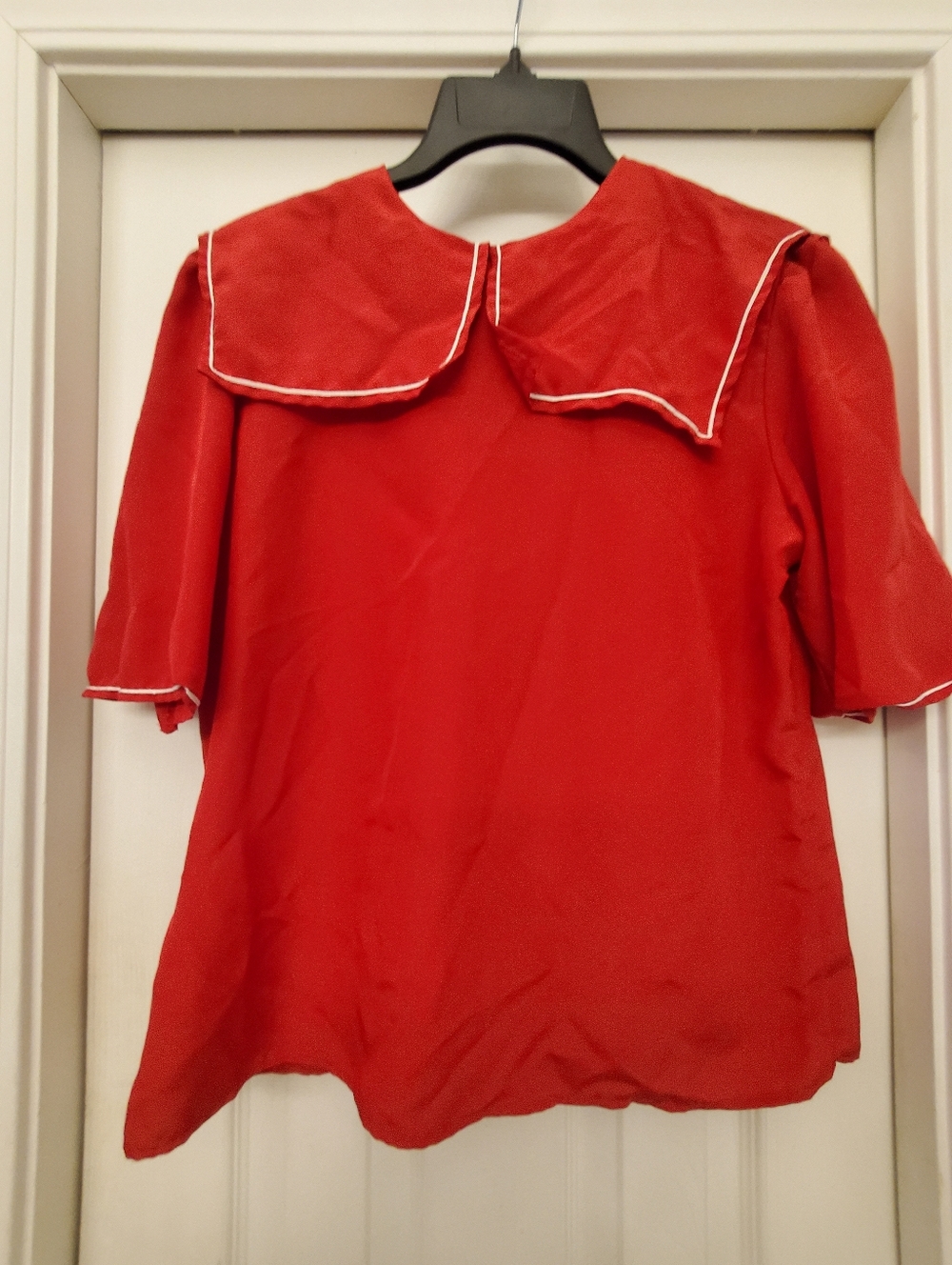 Vintage 80s Chaus Red Short-Sleeve Top with Sailor Collar Size 13/14